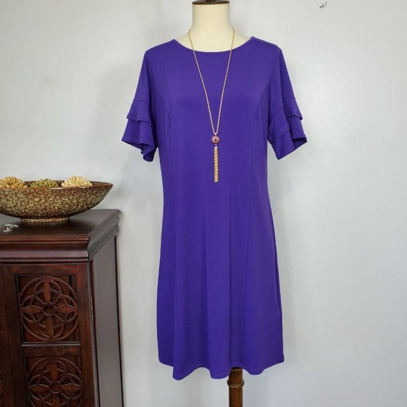 Bob Mackie Petite Purple Ruffle Sleeve Shift Dress NWOT Size XSP - Picture 10 of 10
